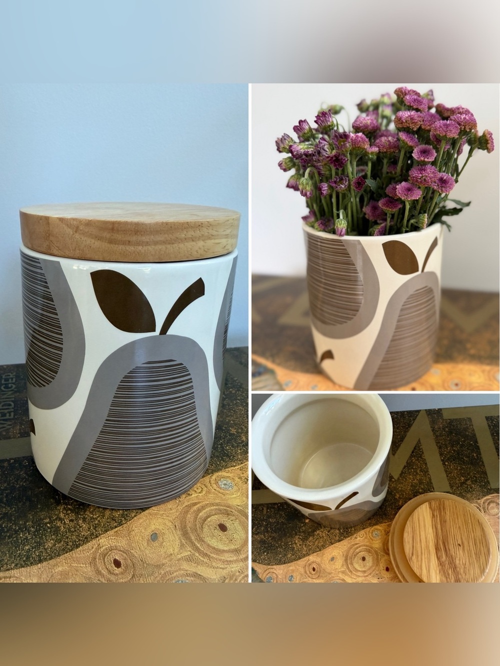 🍐 Orla Kiely for Target Ceramic Small Canister Wood Lid Pear Design